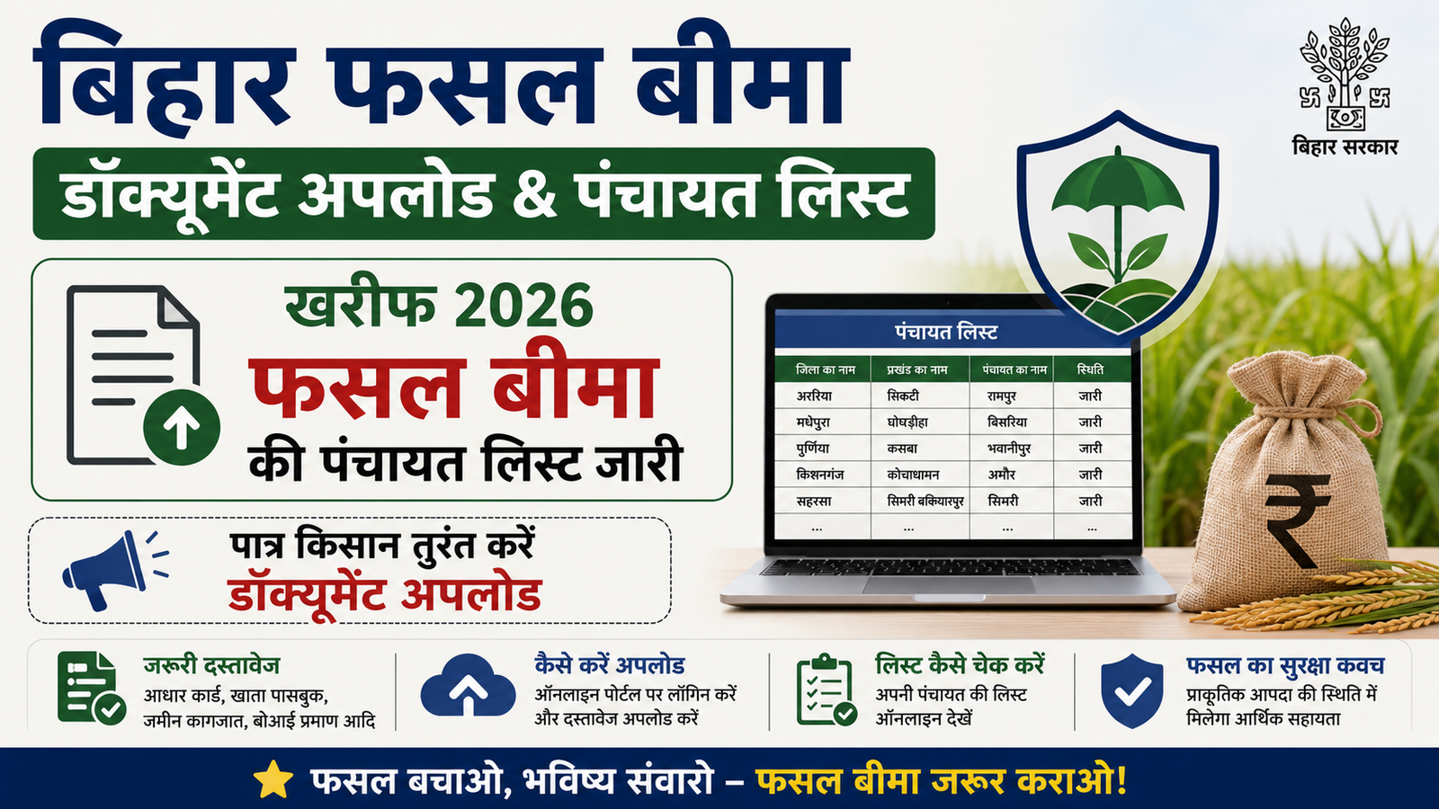 Bihar Fasal Bima Document Upload & Panchayat List