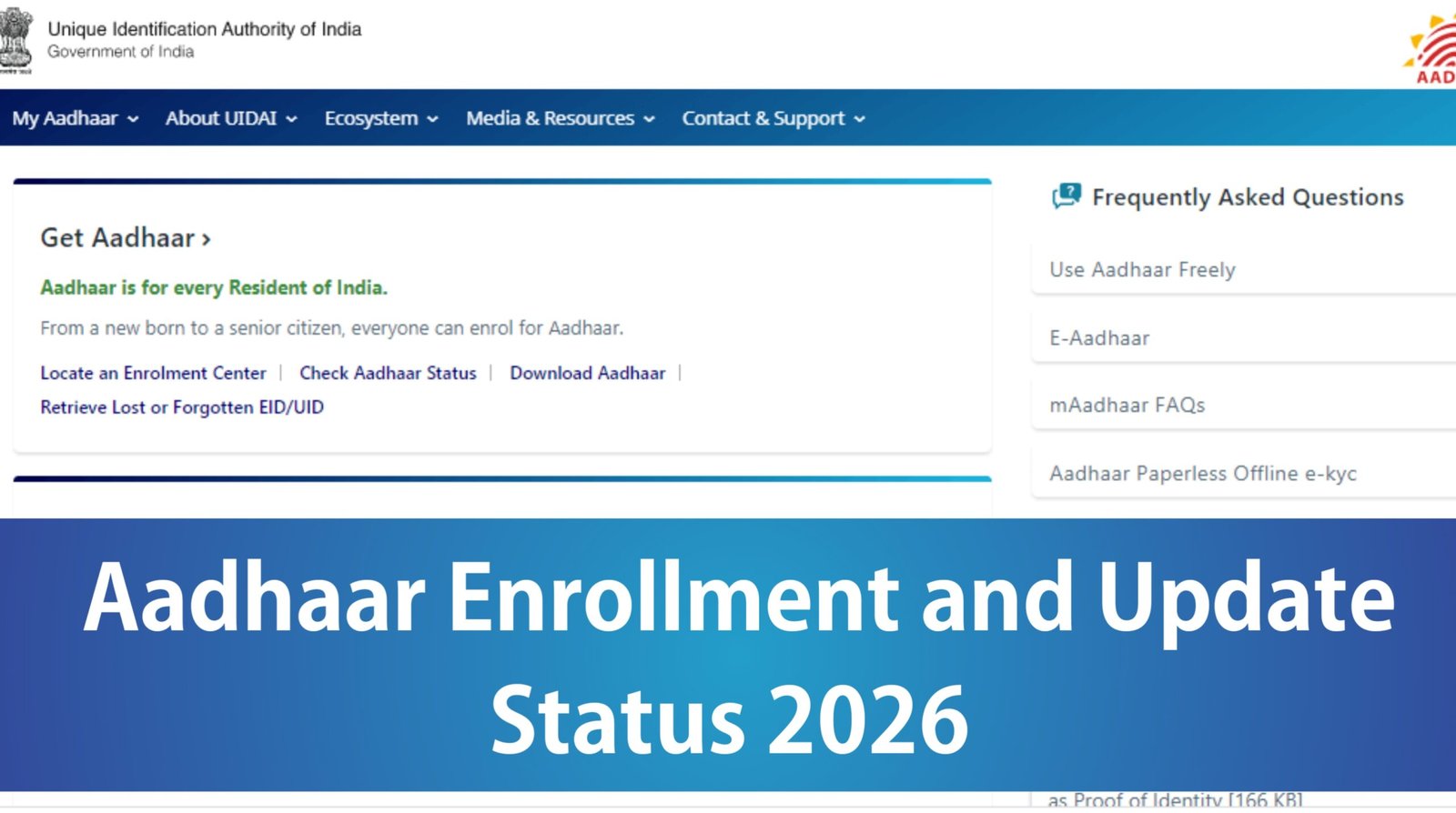 Aadhaar Enrollment and Update Status 2026