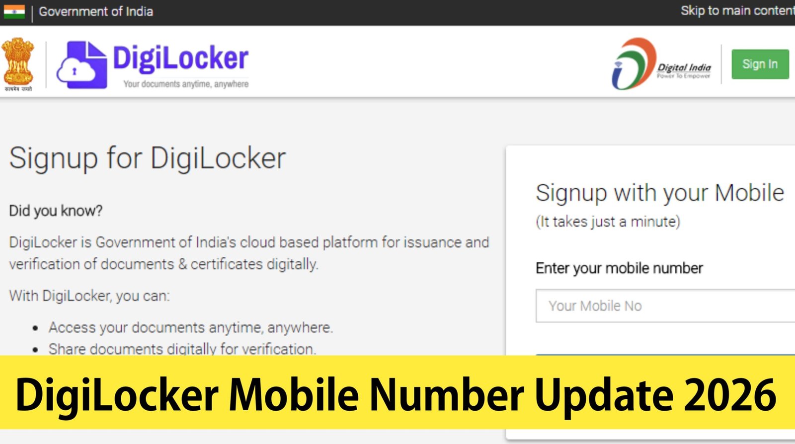 DigiLocker Mobile Number Update 2026