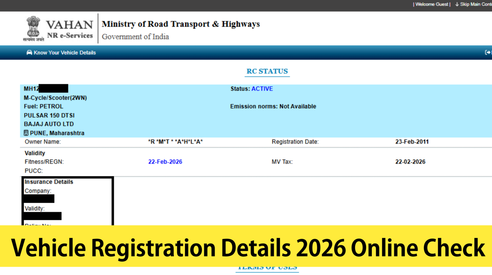 Vehicle Registration Details 2026 Online Check