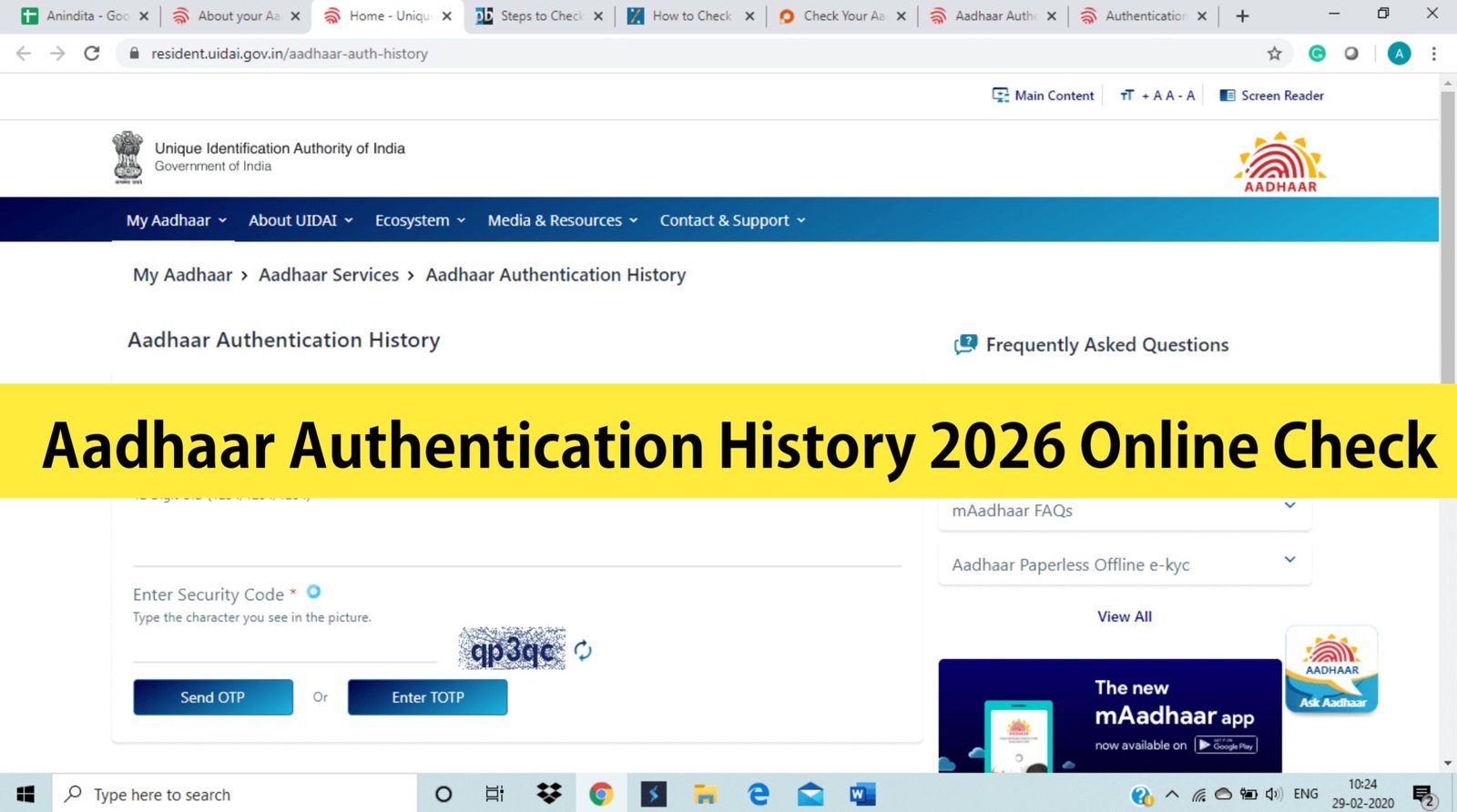 Aadhaar Authentication History 2026 Online Check