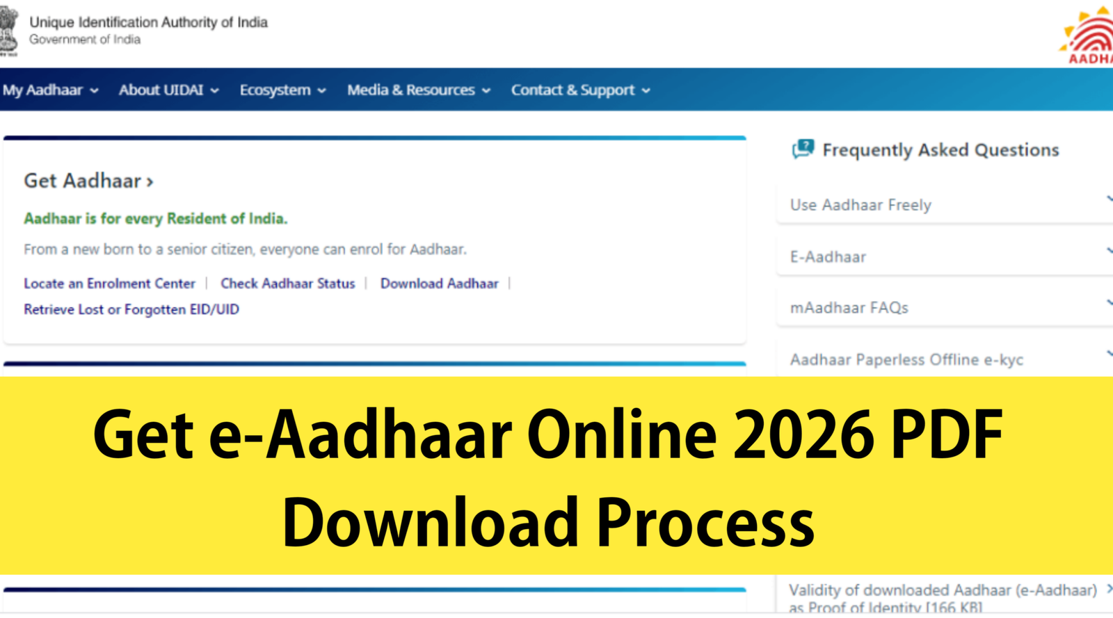 Get e-Aadhaar Online 2026 PDF Download Process
